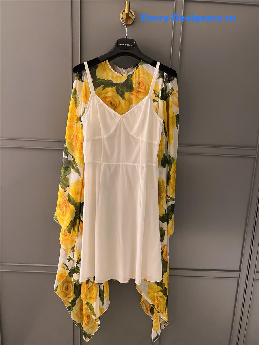 Dolce & Gabbana Rose-Print Chiffon Dress