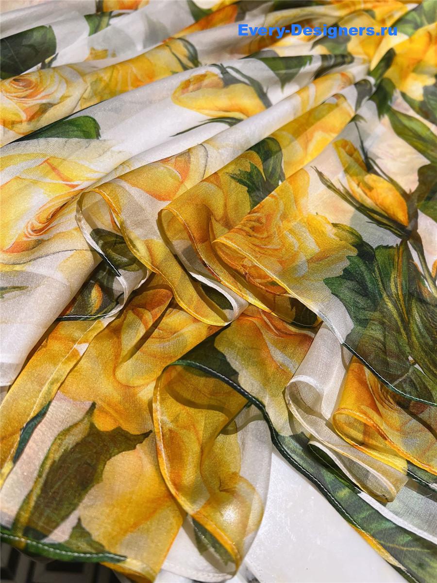 Dolce & Gabbana Yellow Rose-Print Silk Maxi Dress