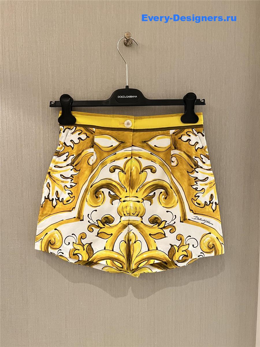 Dolce & Gabbana Yellow Majolica-Print Cotton Shorts