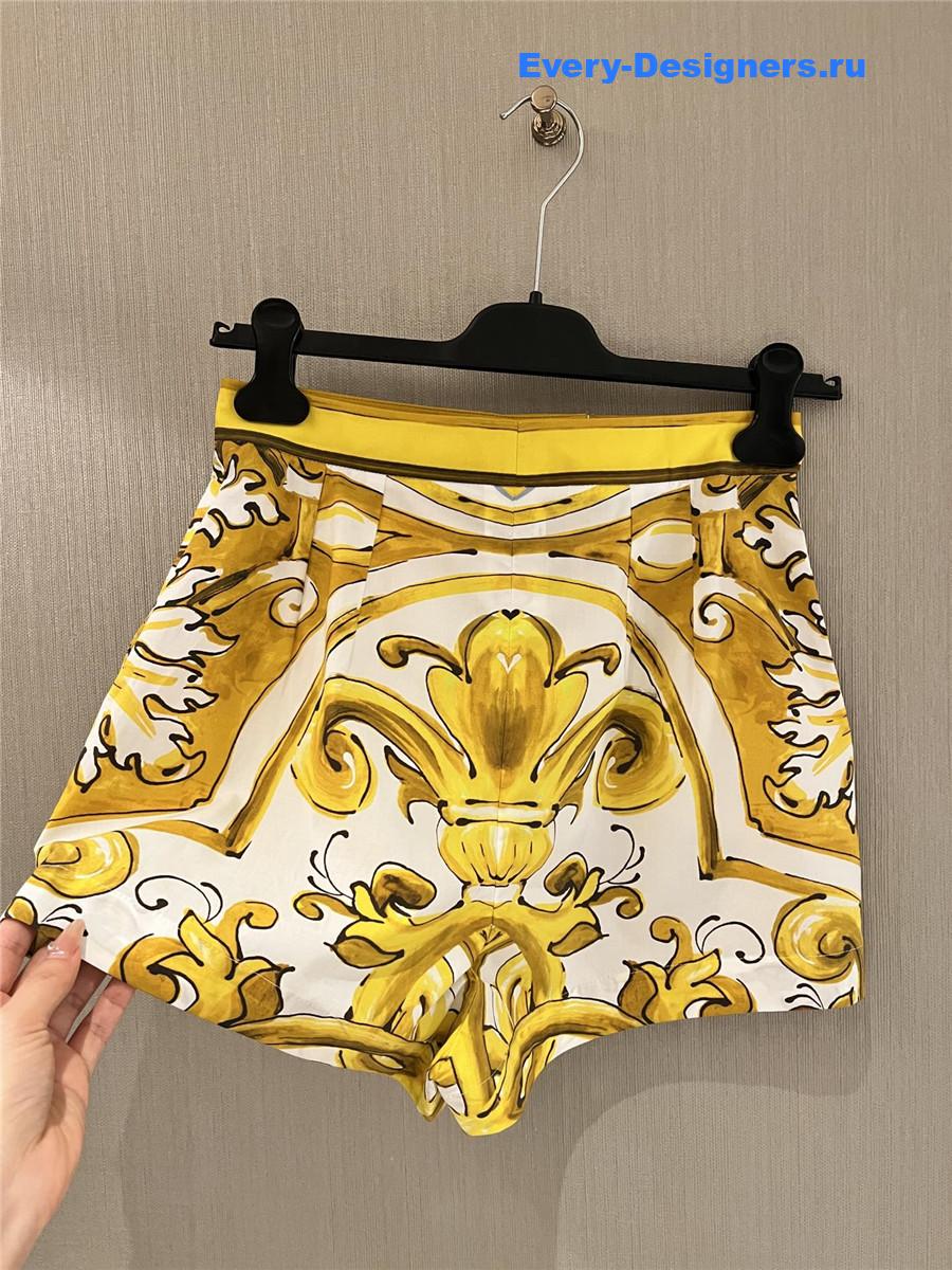 Dolce & Gabbana Yellow Majolica-Print Cotton Shorts