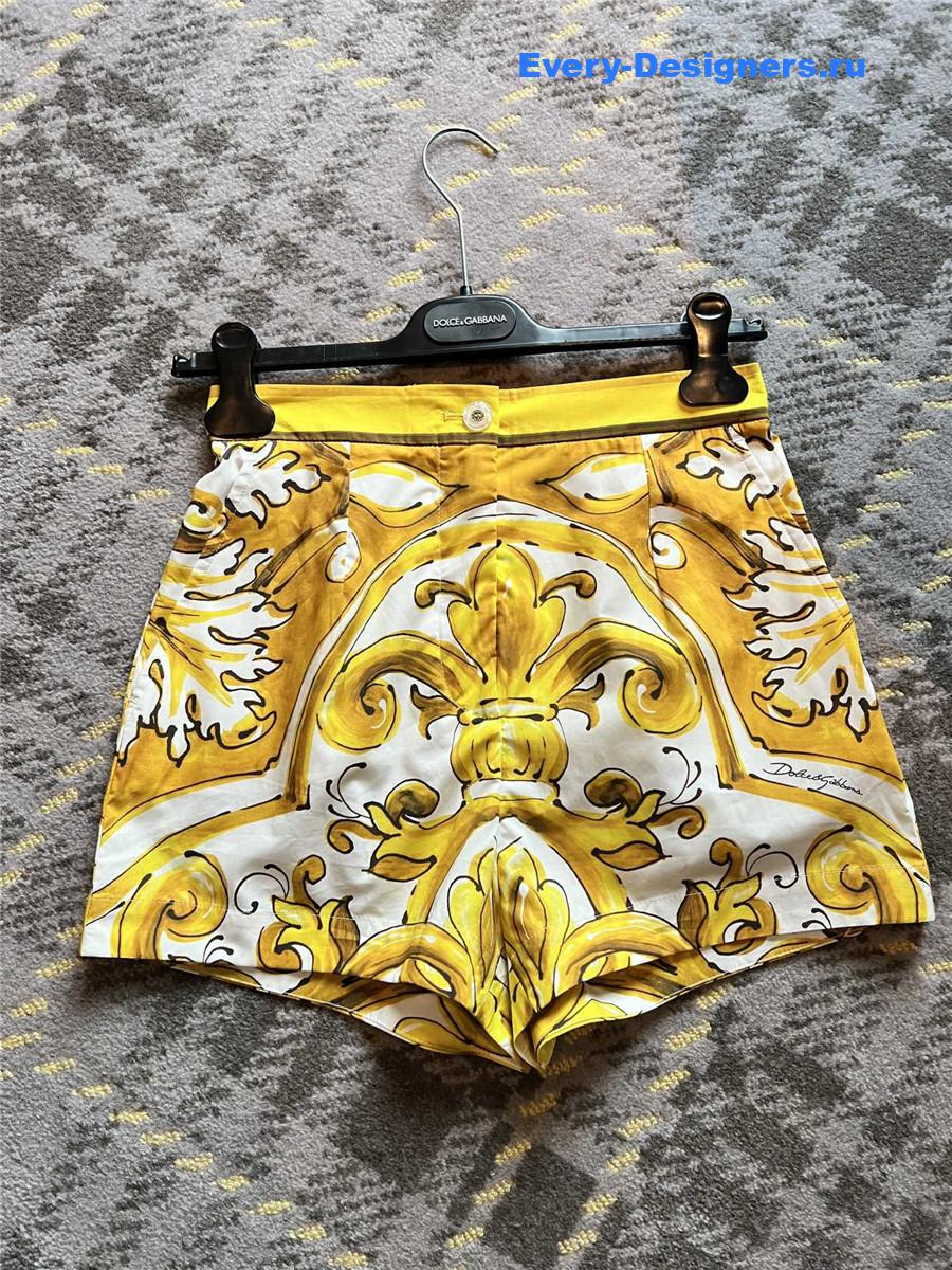 Dolce & Gabbana Yellow Majolica-Print Cotton Shorts