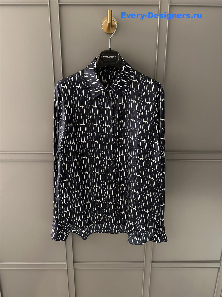 D10r miss allover pattern silk shirt in navy
