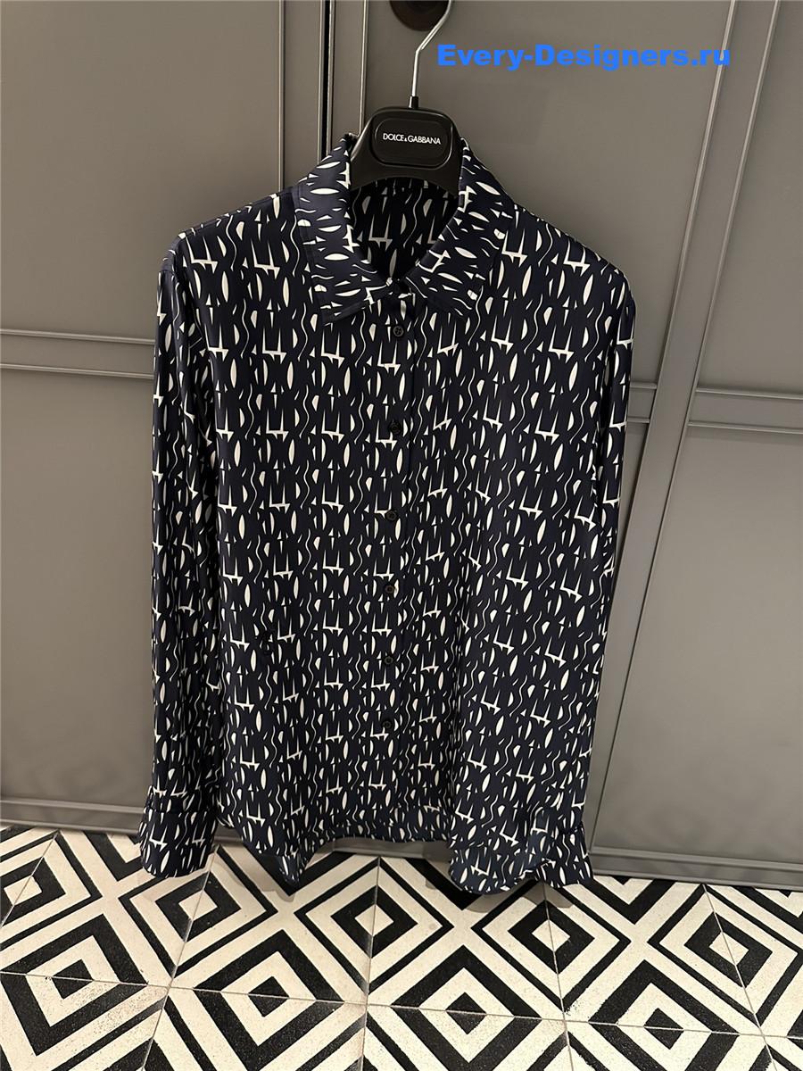 D10r miss allover pattern silk shirt in navy