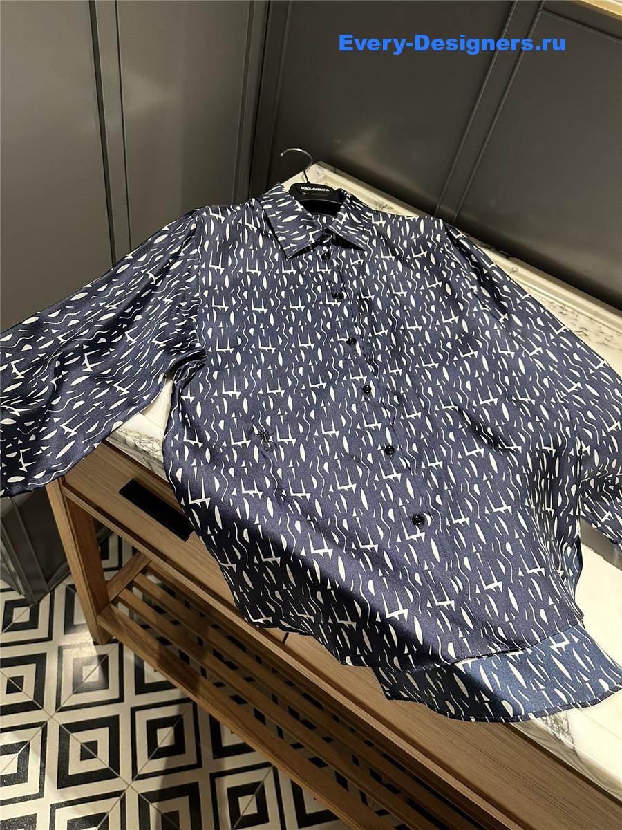 D10r miss allover pattern silk shirt in navy