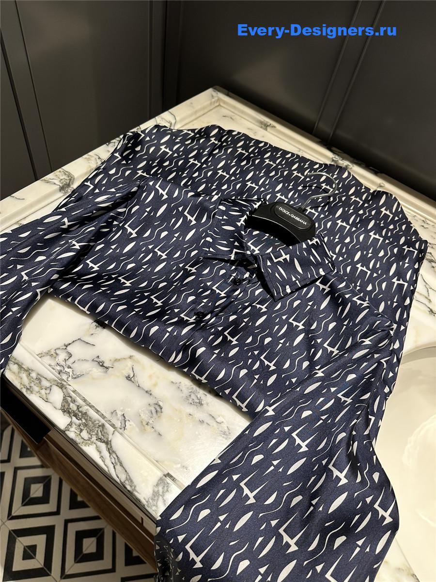 D10r miss allover pattern silk shirt in navy