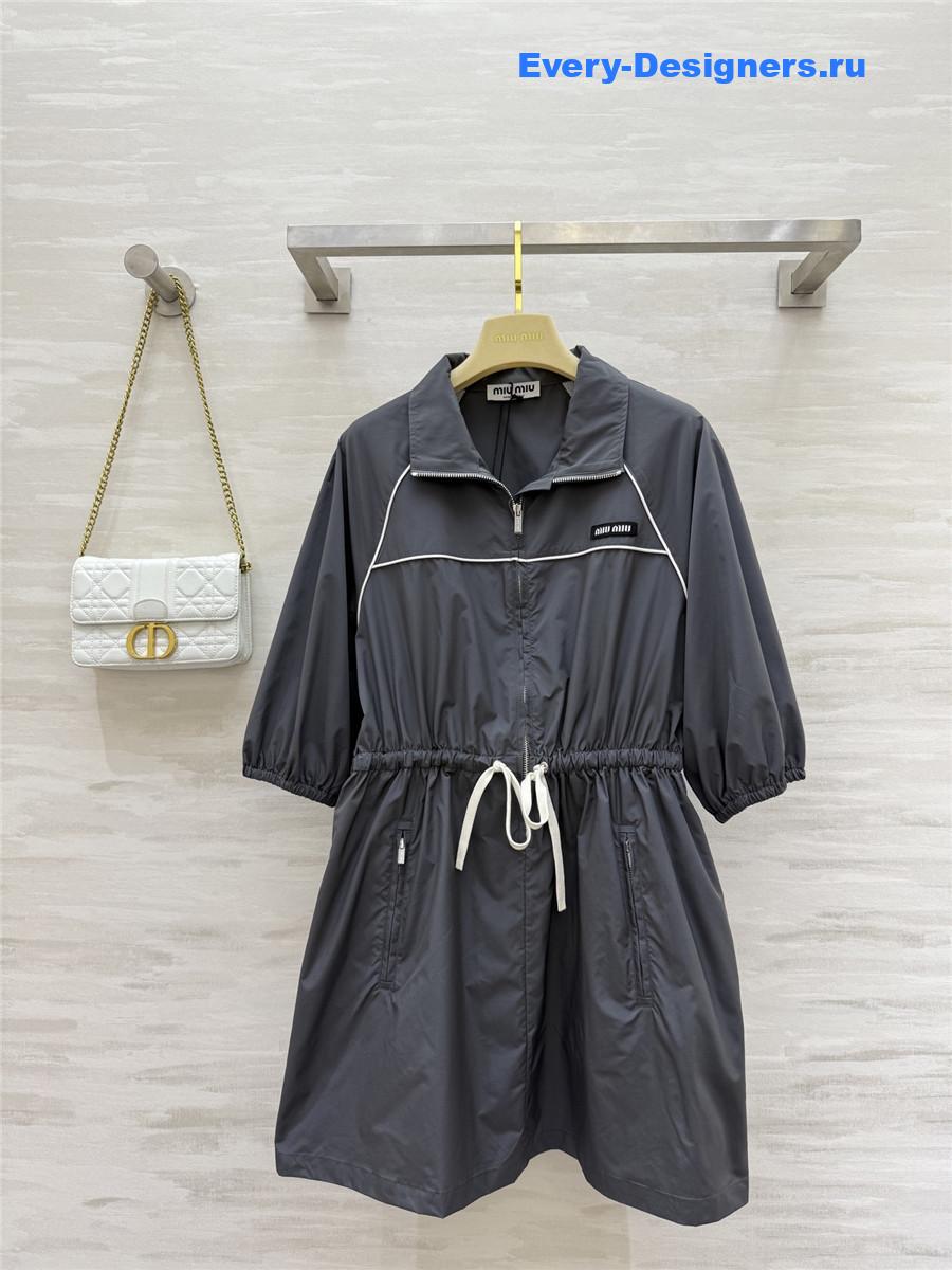 Miu Miu Aluminum Technical Silk Mini-Dress