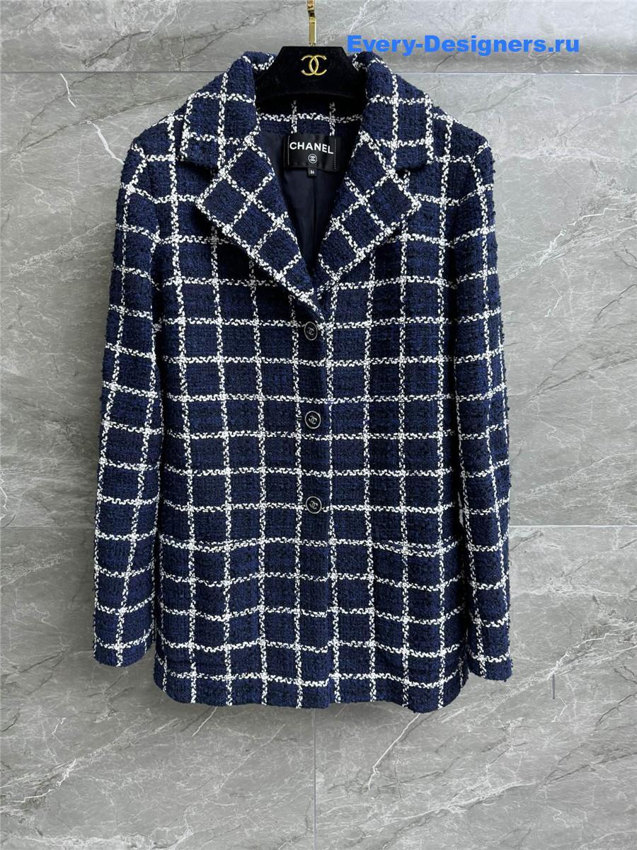 Ch**el blue white check tweed jacket