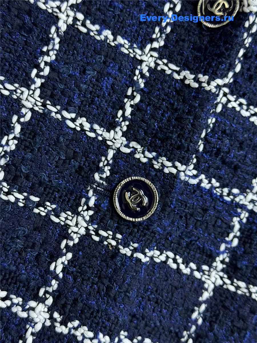 Ch**el blue white check tweed jacket