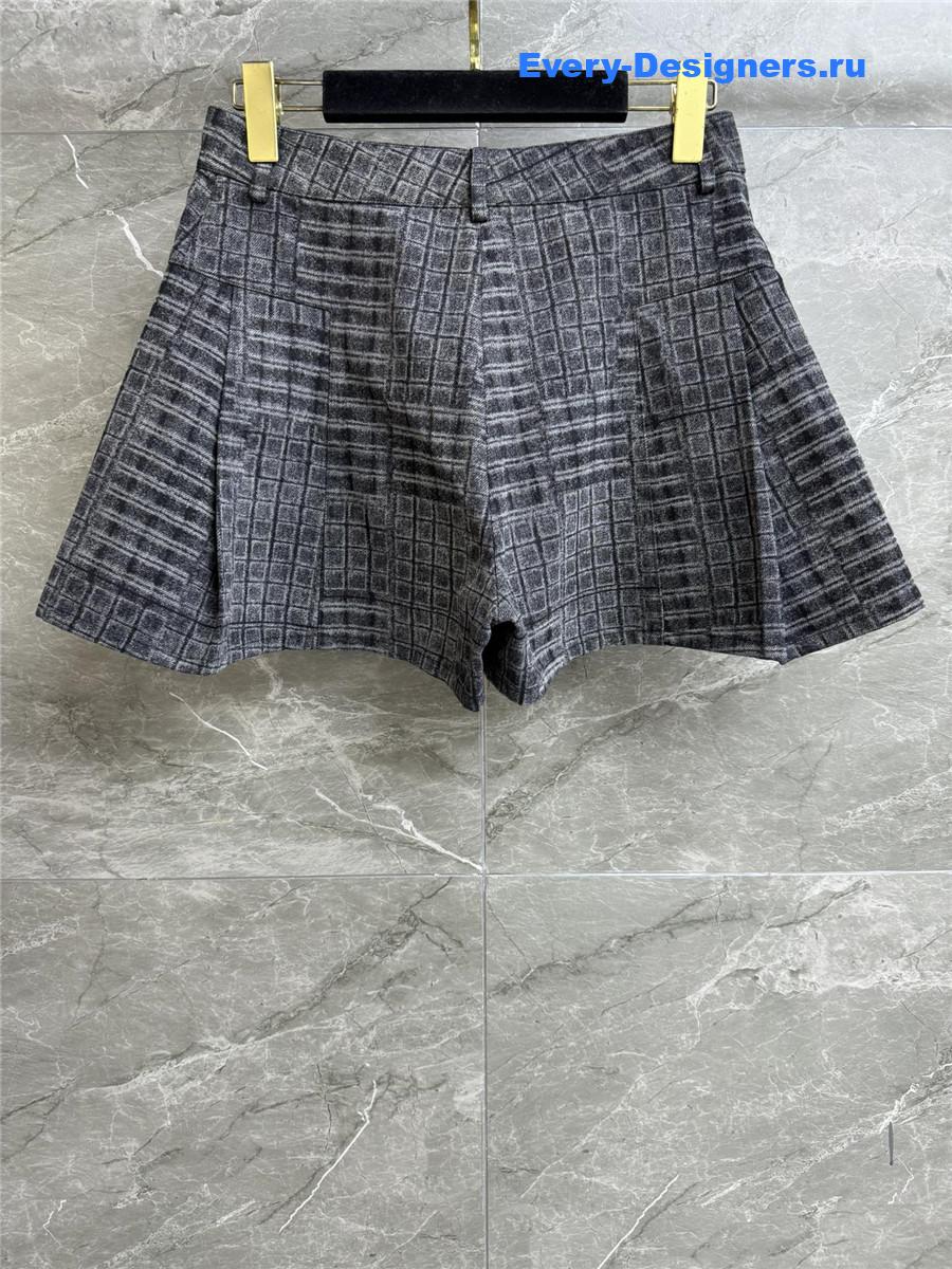 Ch**el grey woven check denim shorts