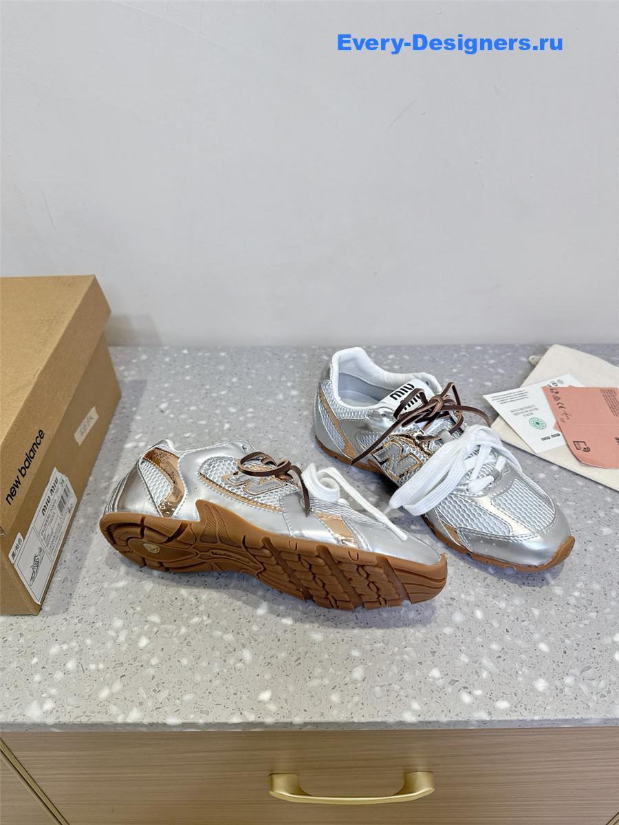 Miu Miu x New Balance 530 SL Silver Patent Leather Sneakers