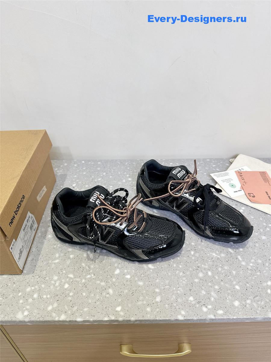 Miu Miu x New Balance 530 SL Black Patent Leather Sneakers