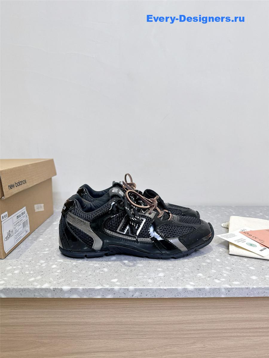 Miu Miu x New Balance 530 SL Black Patent Leather Sneakers
