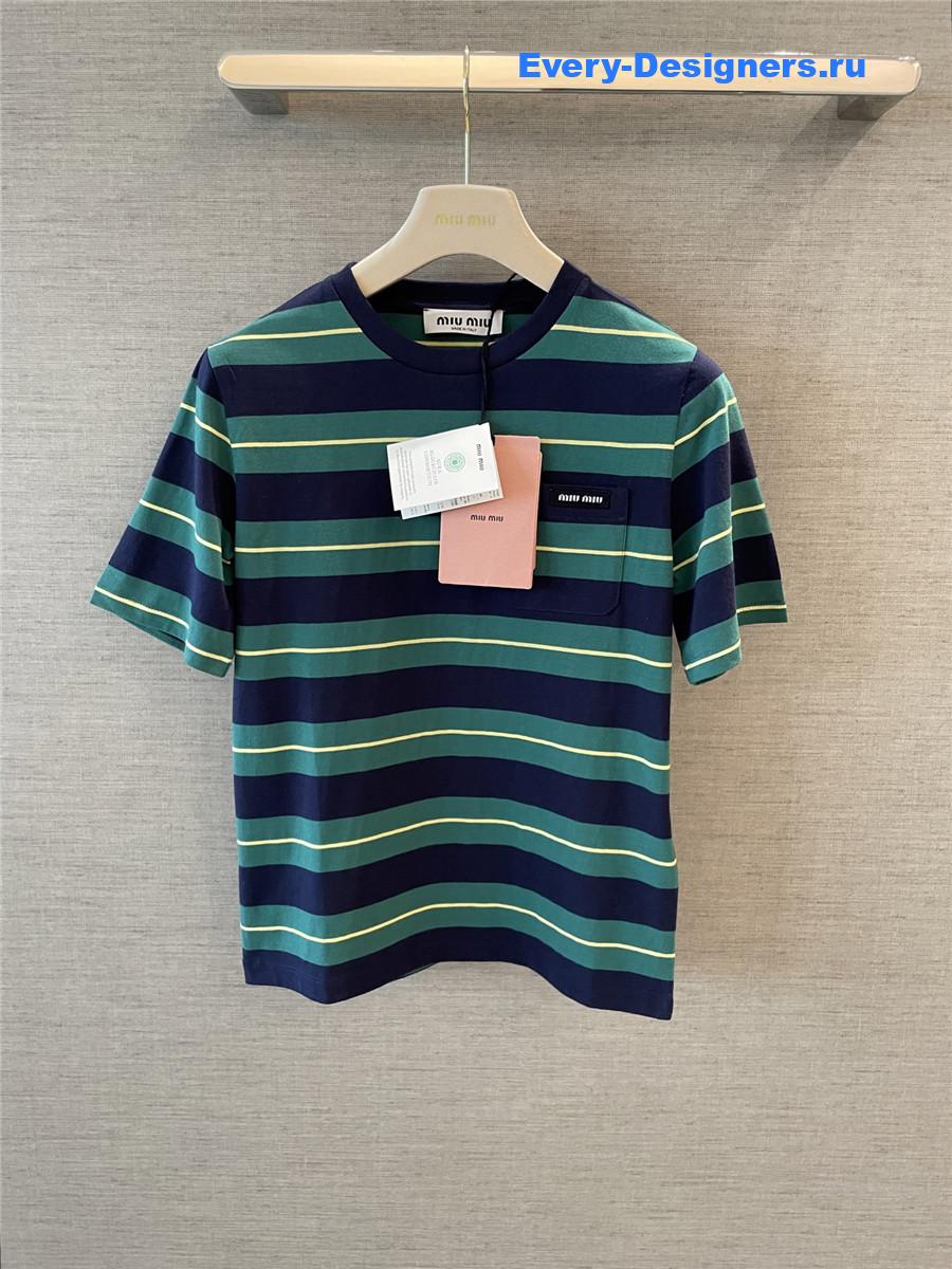 Miu Miu Green Striped Cotton T-Shirt