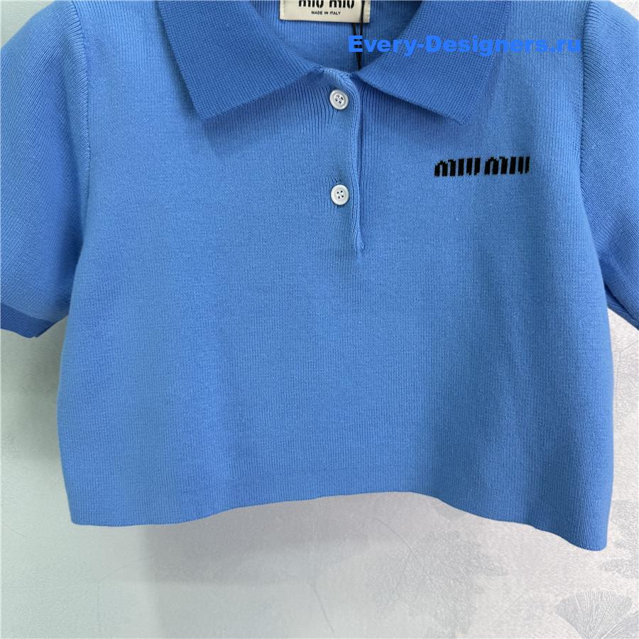 Miu Miu Blue Polo Cropped Top