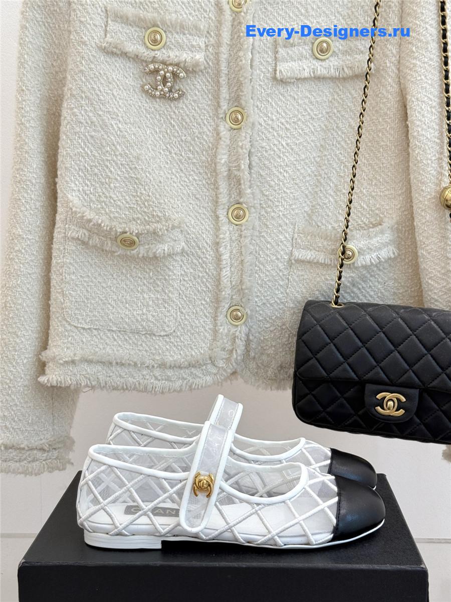 Ch**el white mesh mary jane flats
