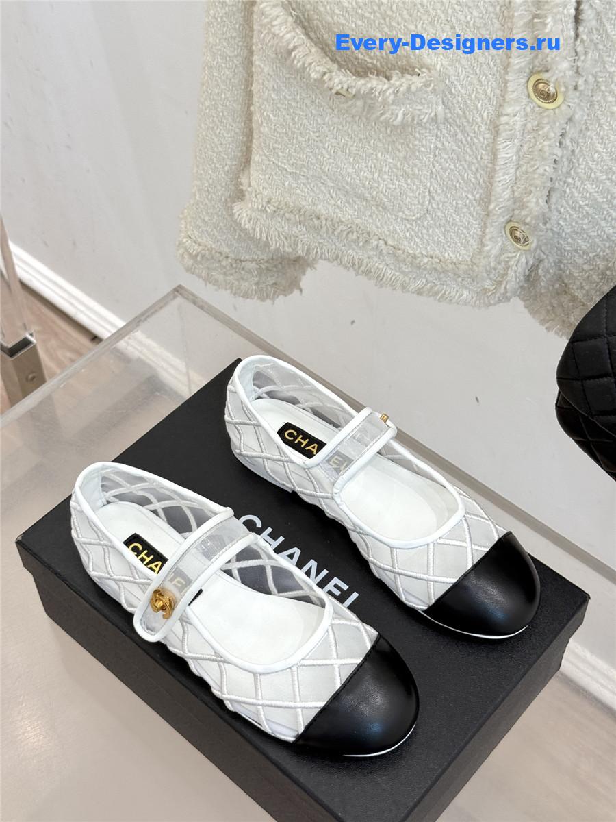 Ch**el white mesh mary jane flats