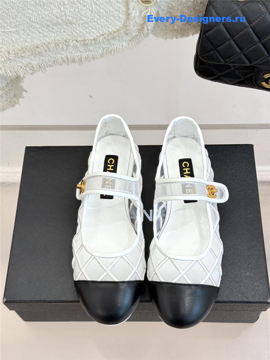Ch**el white mesh mary jane flats