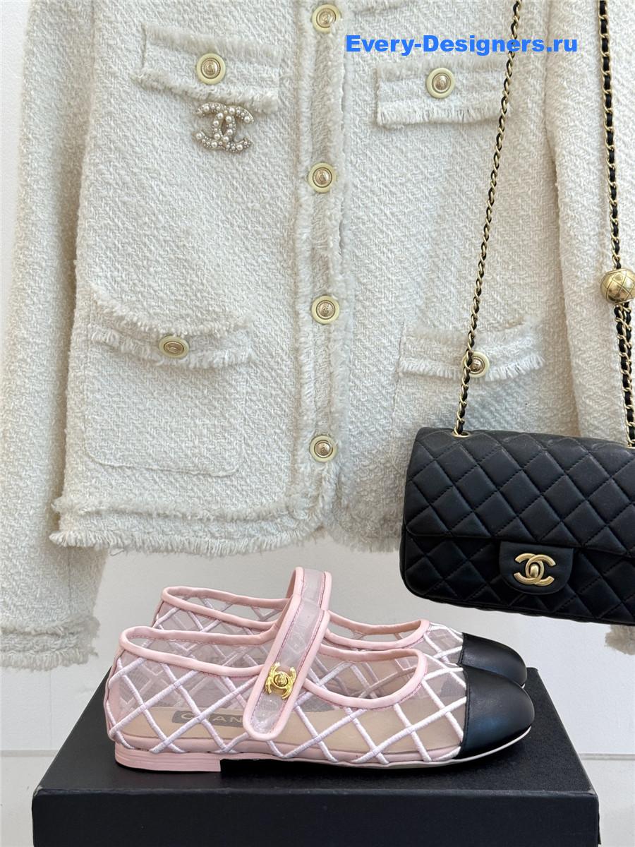 Ch**el pink mesh mary jane flats