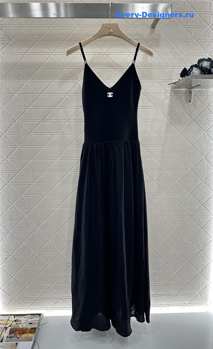 Ch**el black knit patchwork dress