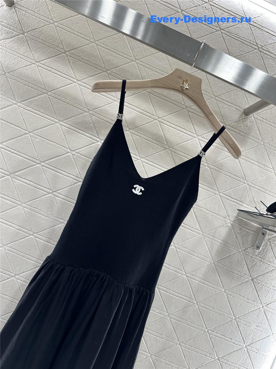 Ch**el black knit patchwork dress