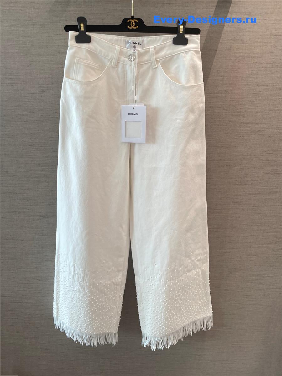 Ch**el white beaded jeans