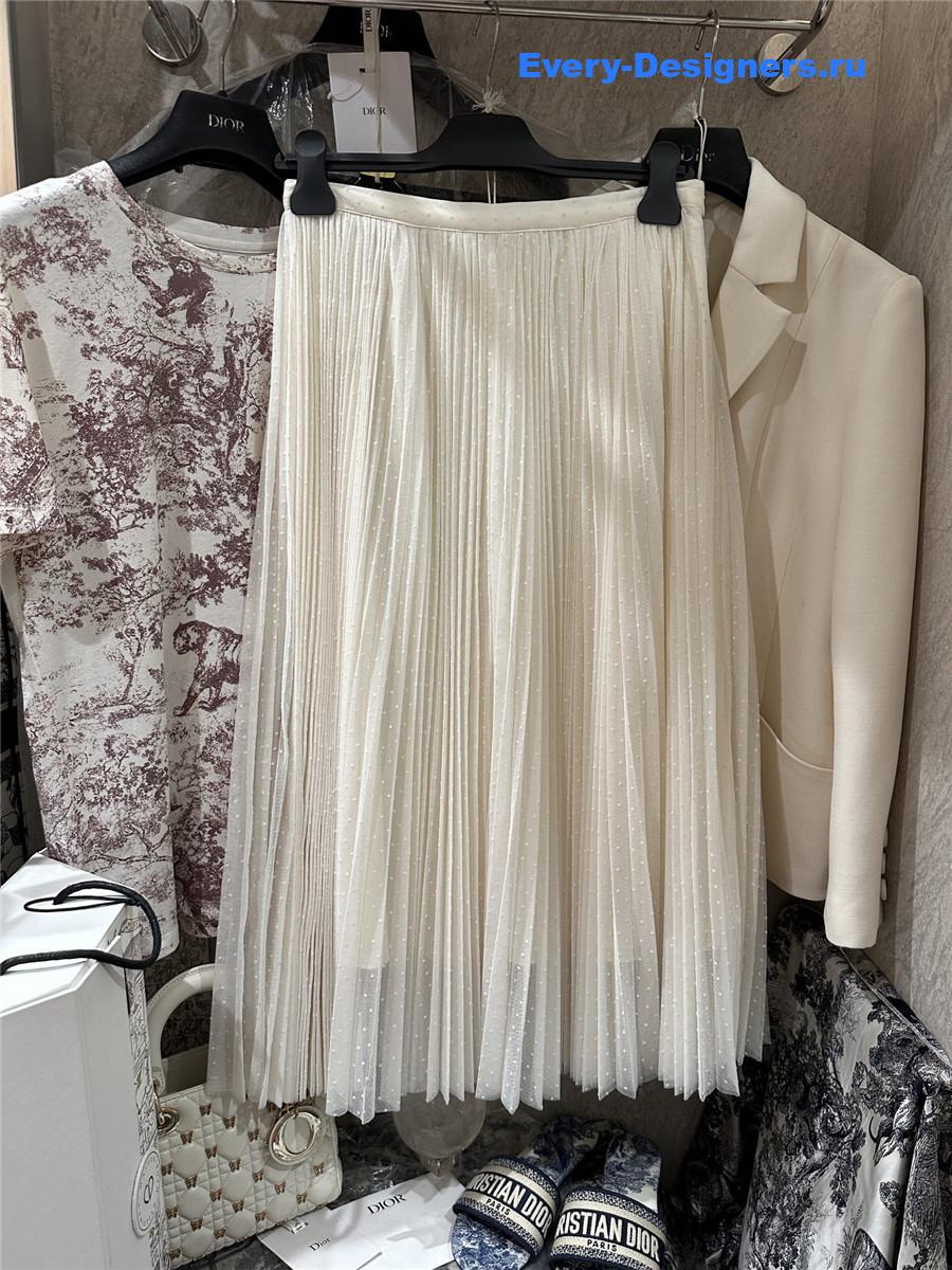 D10r off-white polka dot tulle skirt