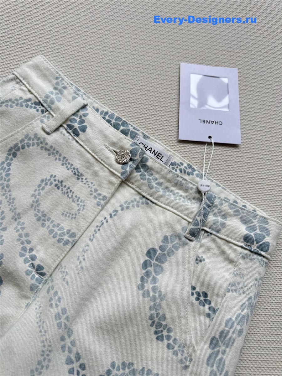 Ch**el white & blue printed jeans