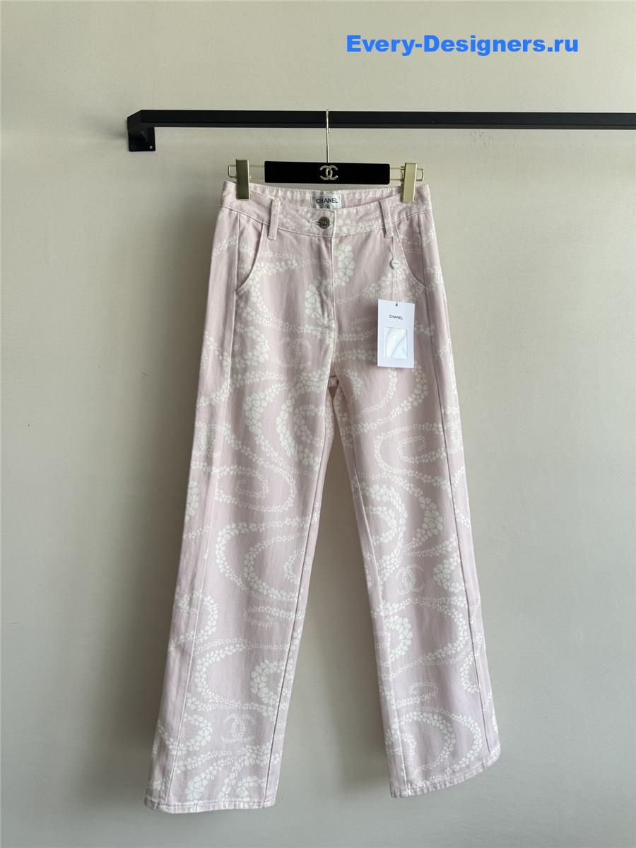 Ch**el pink printed denim jeans