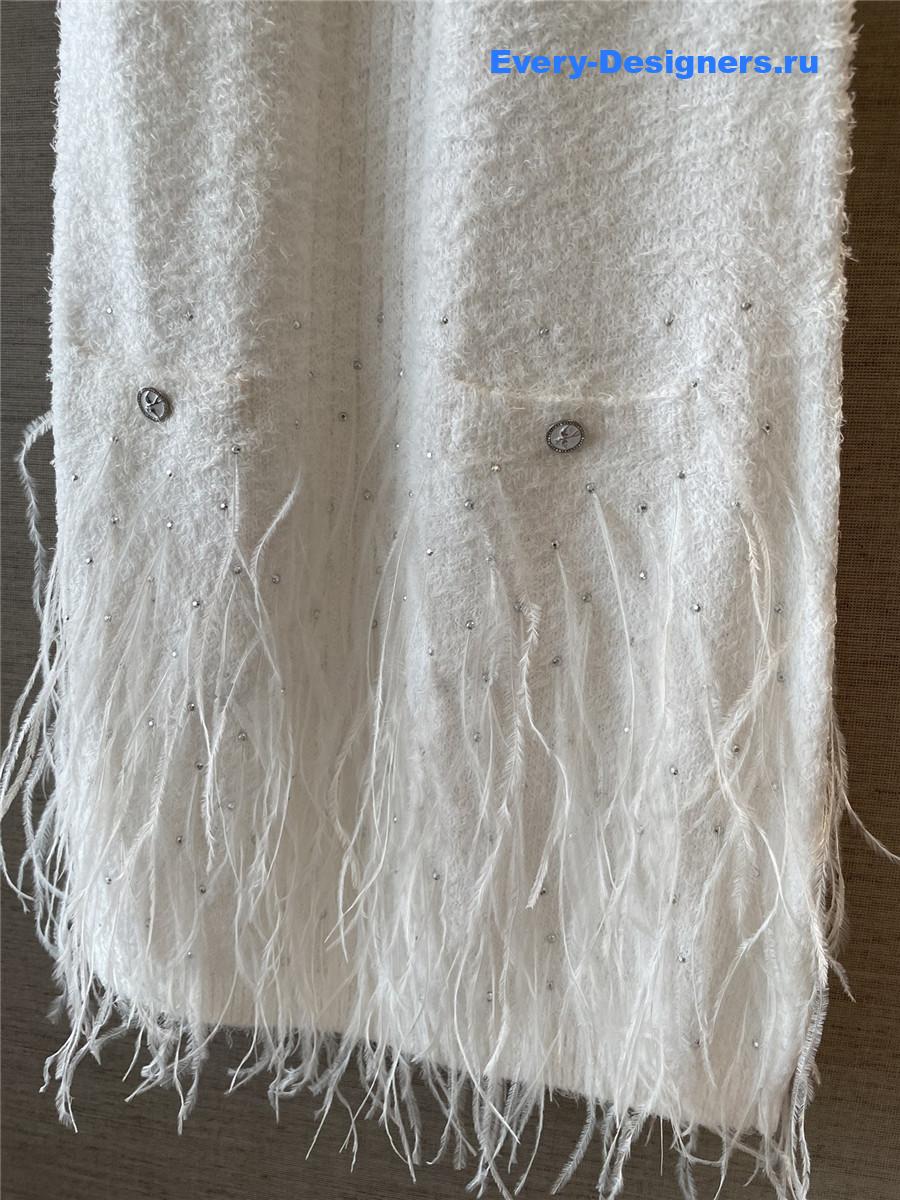 Ch**el feather white rhinestone dress