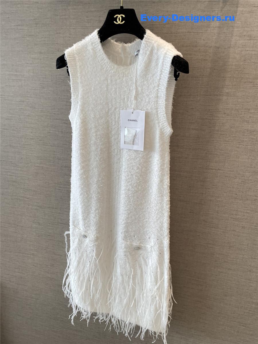 Ch**el feather white rhinestone dress