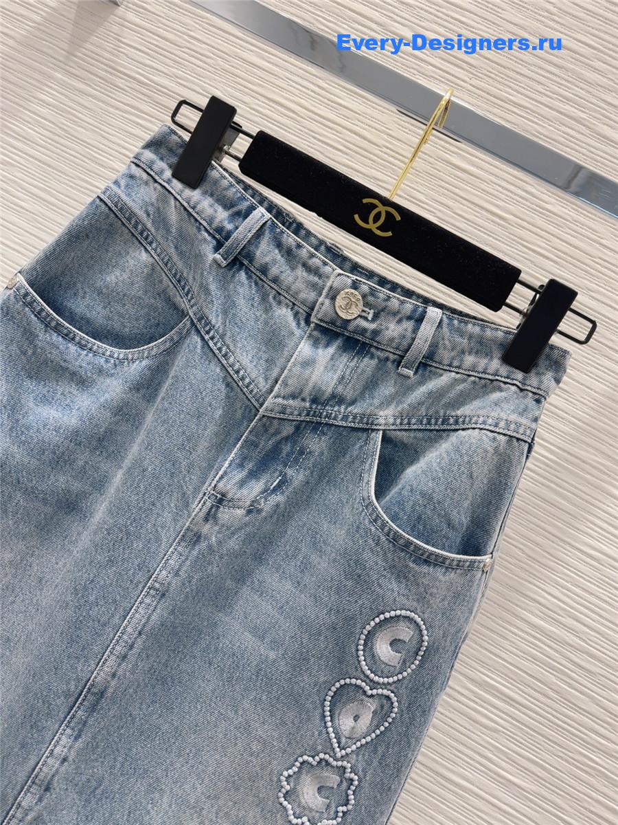 Ch**el high waist denim skirt