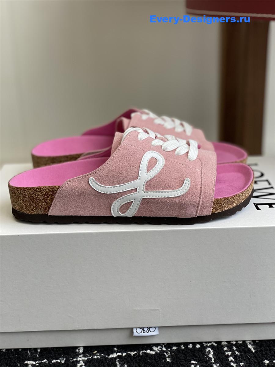 L0ew* logo pink lace-up slides