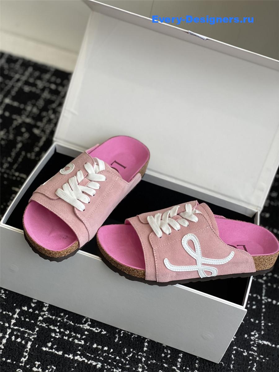 L0ew* logo pink lace-up slides