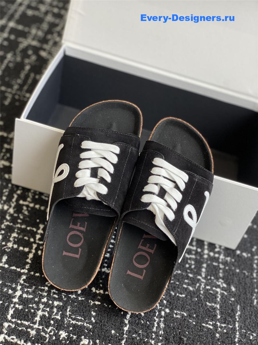 L0ew* logo black lace-up slides