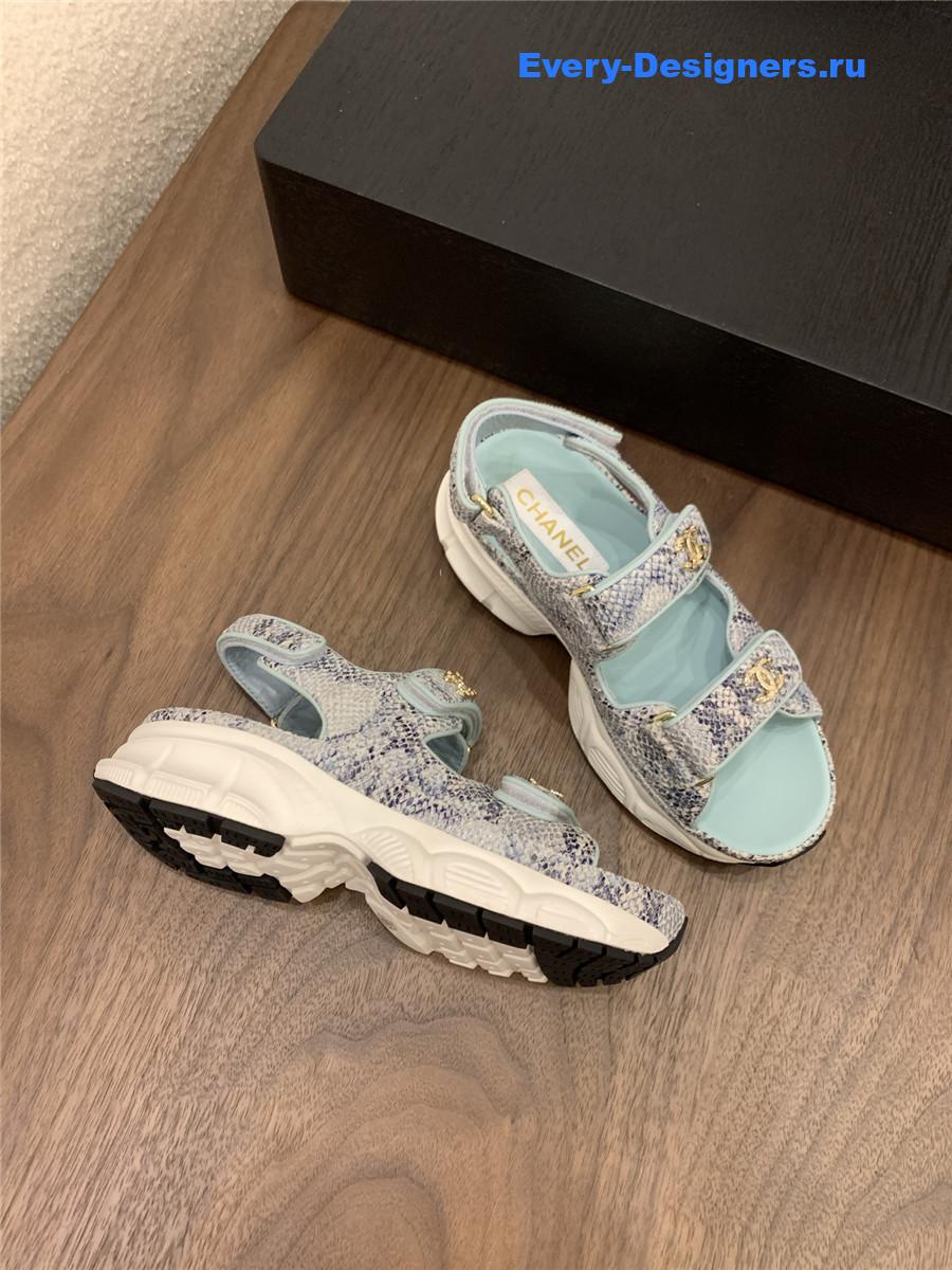 Ch**el light blue snake skin platform sandals