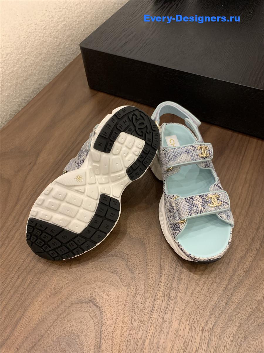 Ch**el light blue snake skin platform sandals