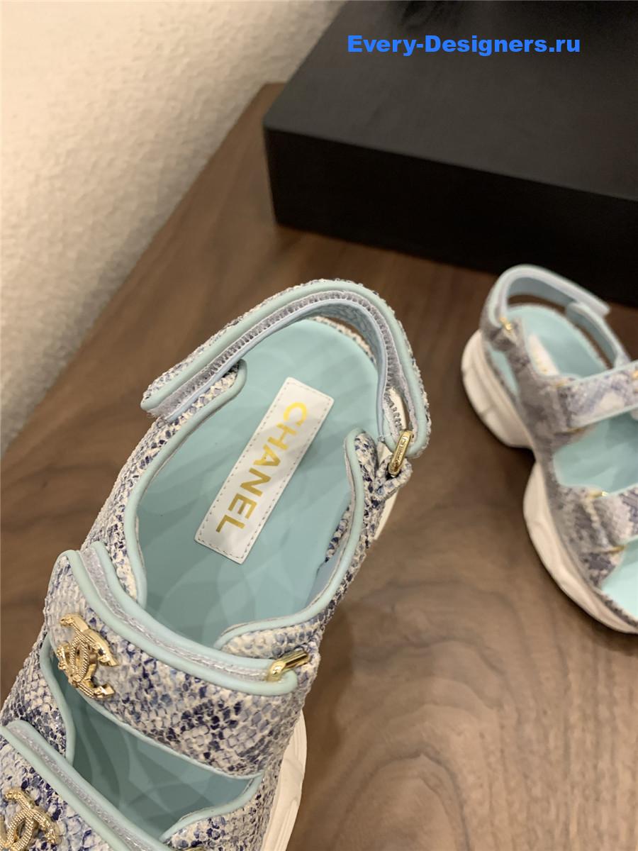 Ch**el light blue snake skin platform sandals