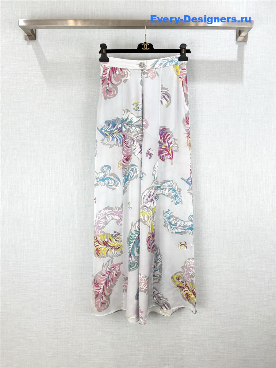 Ch**el feather print silk trousers