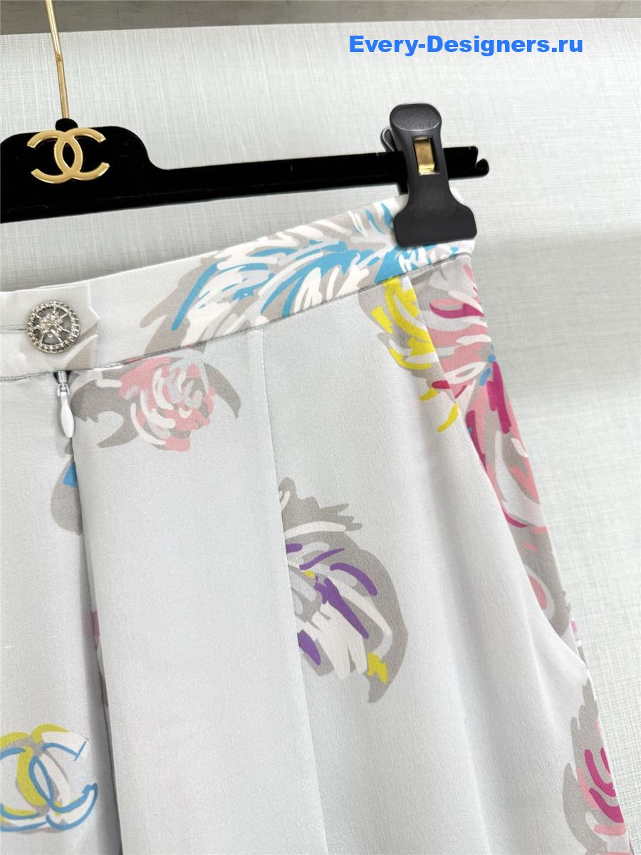 Ch**el feather print silk trousers