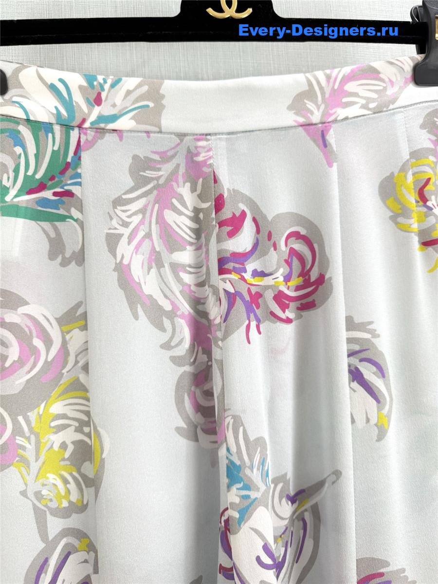 Ch**el feather print silk trousers