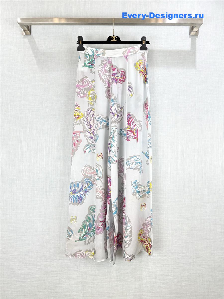 Ch**el feather print silk trousers