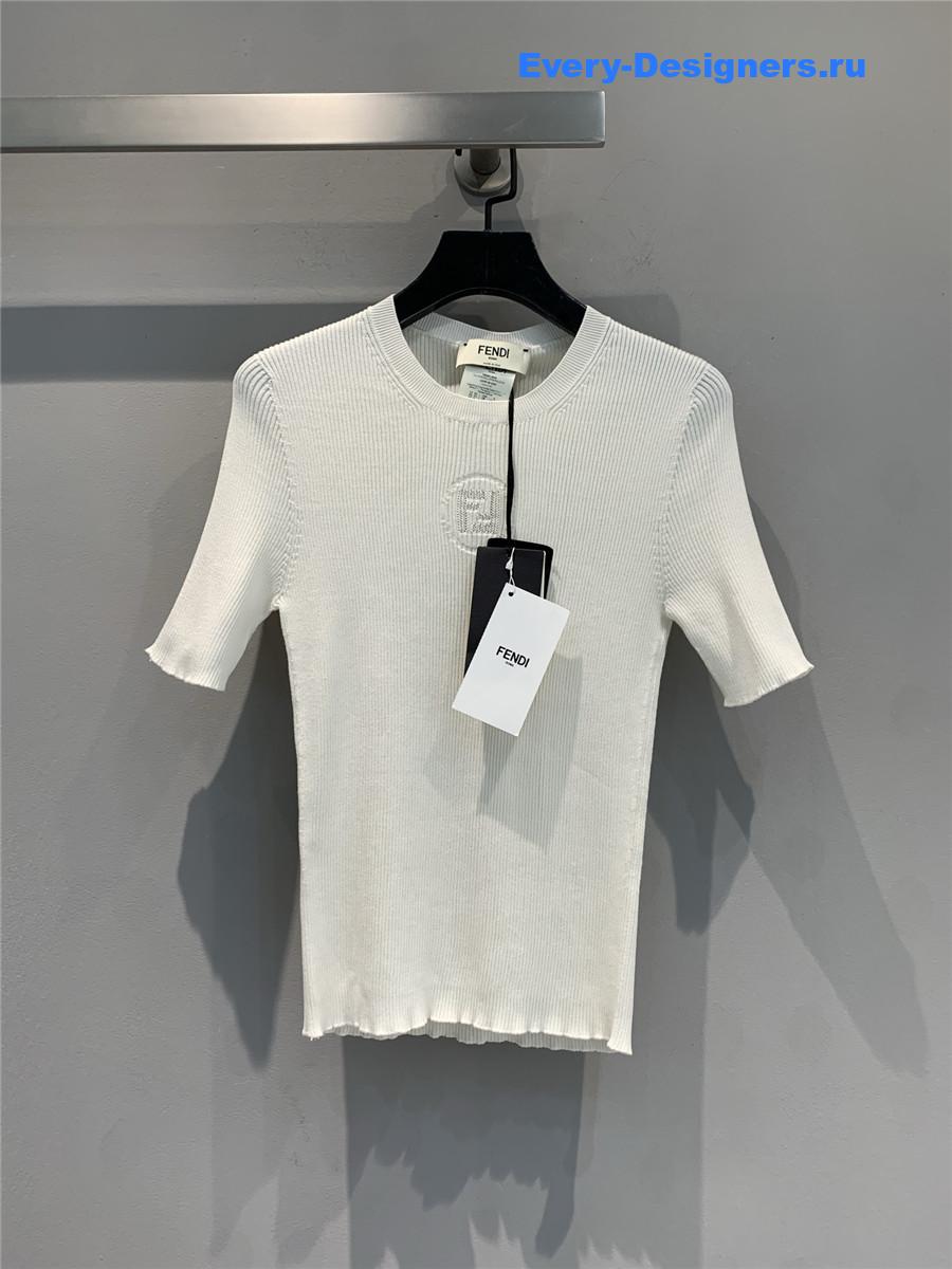 F**di white hollow letter knit top