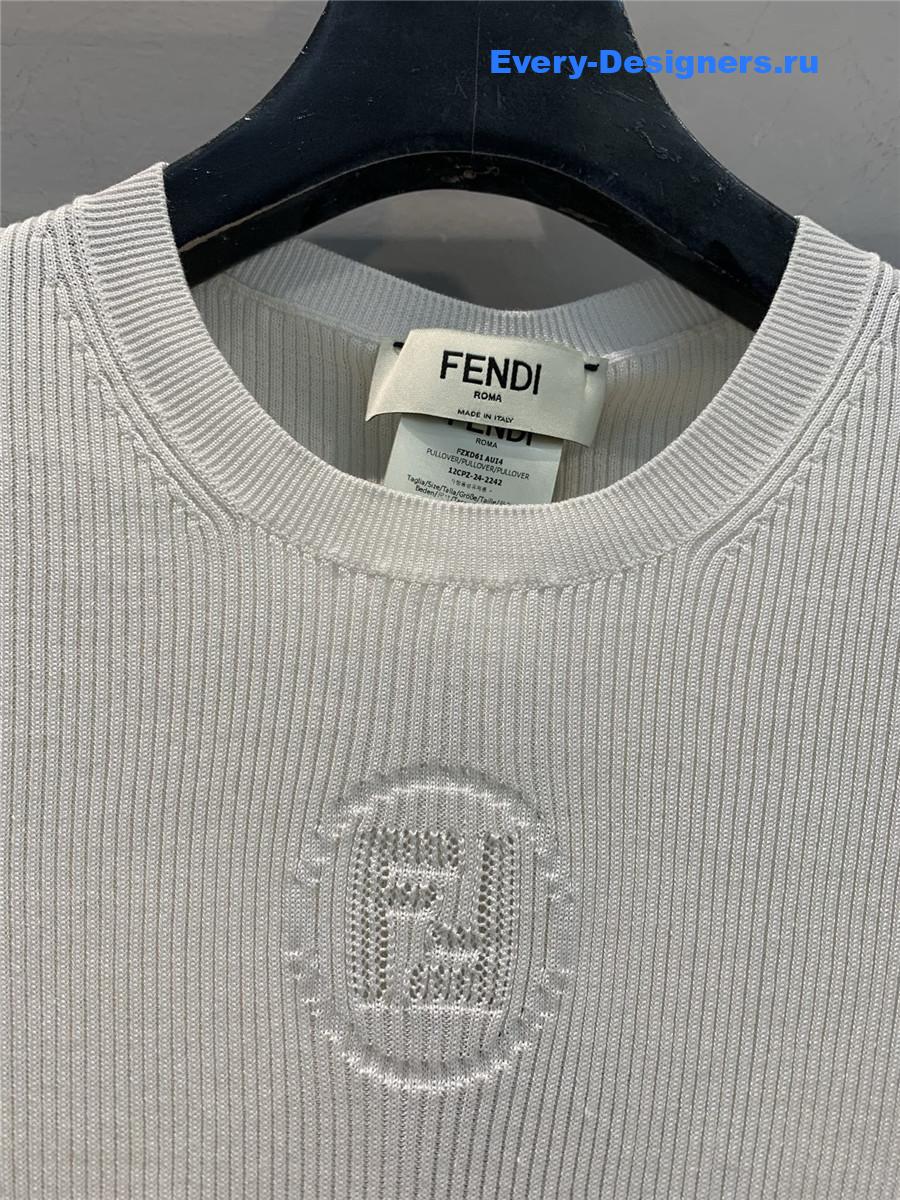 F**di white hollow letter knit top