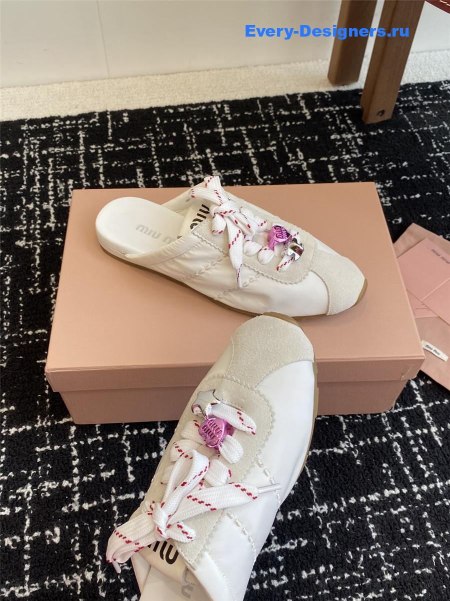 Miu Miu Plume Suede Mules Neutral