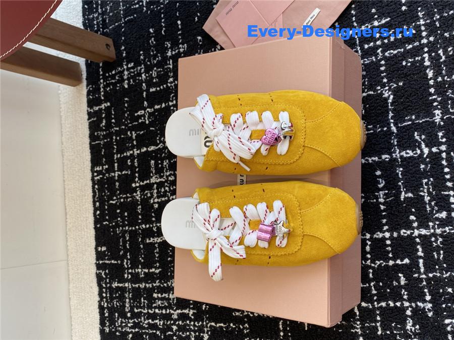 Miu Miu Plume Yellow Suede Mules