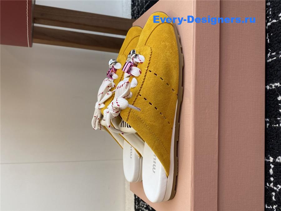 Miu Miu Plume Yellow Suede Mules