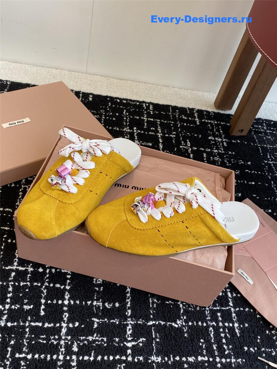 Miu Miu Plume Yellow Suede Mules