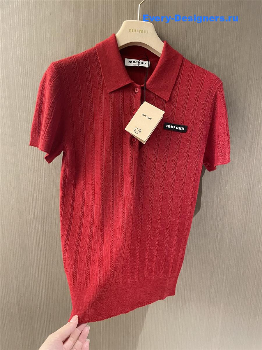 Miu Miu Red Cashmere Polo Sweater