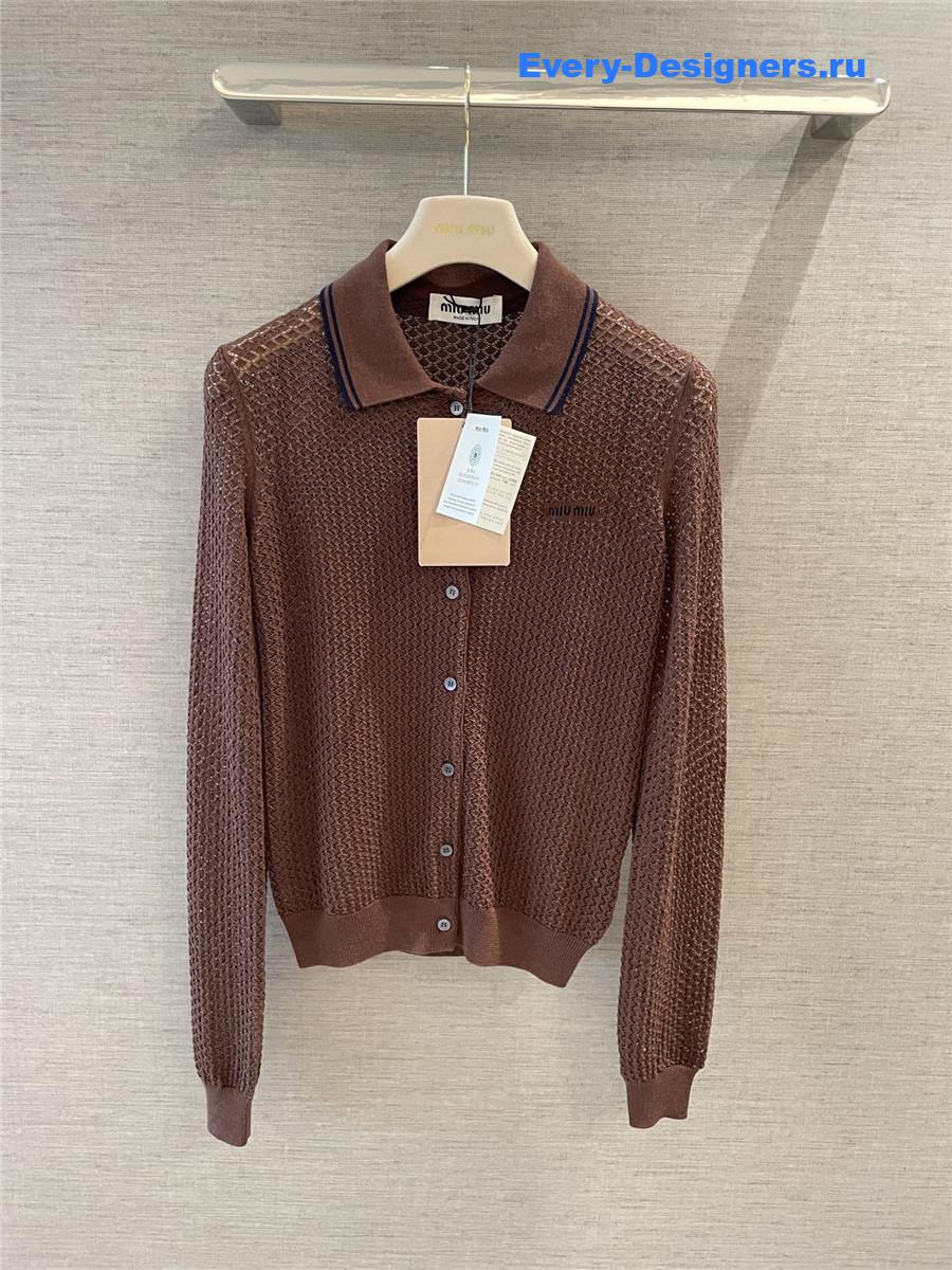 Miu Miu Cocoa Brown Cotton Cardigan