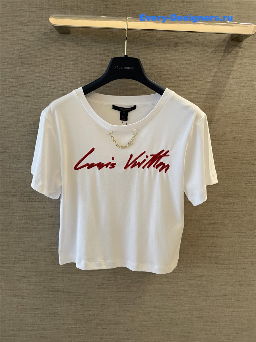 l0vis Vvtt0n cursive crop top